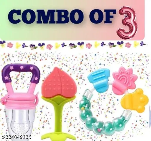 Baby Teether Combo With Fruit Feeder And Rattle Teether