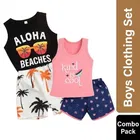 Cotton Blend Printed Clothing Set for Boys, Combo Pack of 2, Black & Peach & Blue, 2-3 Years