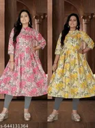 Floral Printed Cotton Kurti for Women, Pack of 2 