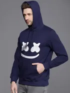 Fleece Printed Hoodie for Men, Dark Blue 