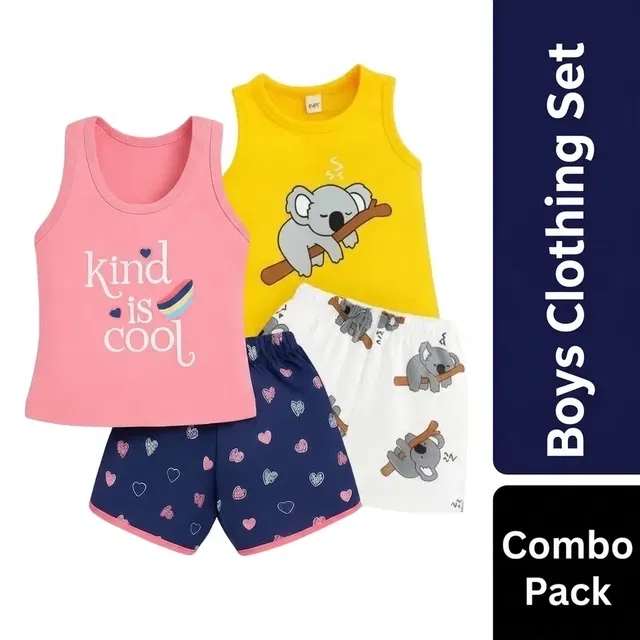 Boys Cotton Blend Printed Clothing Sets - Pack of 2, 12-18M & 18-24M