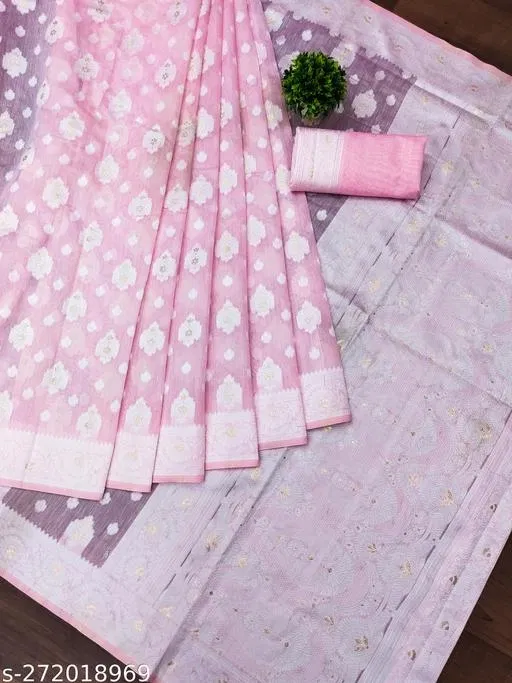 Cotton Zari Woven Saree for Women (Pink, 6.3 m)