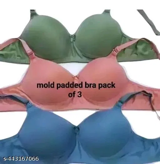 Cotton Blend Solid Bra for Women & Girls, Multicolour, Pack of 3 (S)