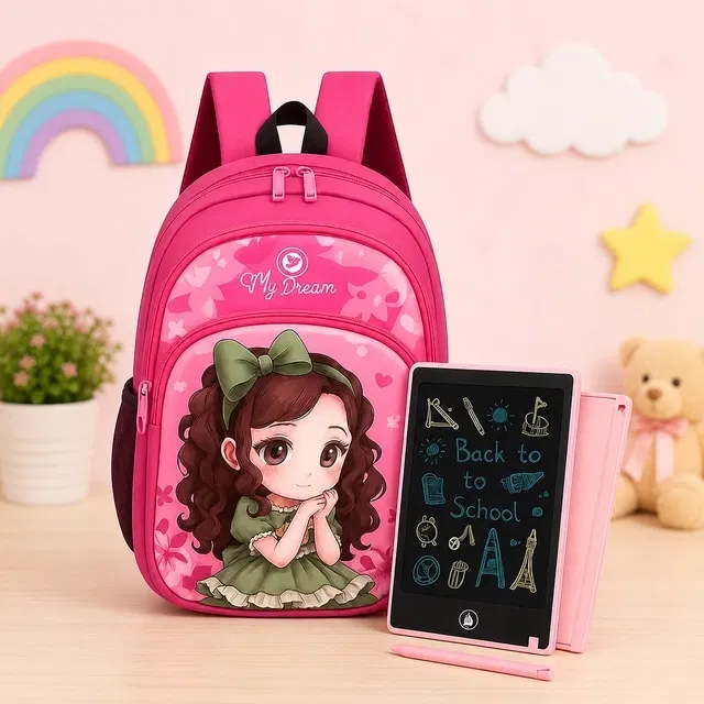 Pretty Girl Bag For boy's and gril's and DIGITAL WRITING BOARD / TABLET LCD 8.5 INCHH (Multicolor) set of 2