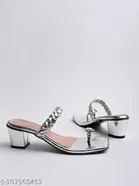 Shoetopia Block Heel Heels - Silver, IND-5