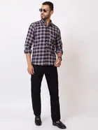 Cotton Blend Checkered Shirt for Men, Black 