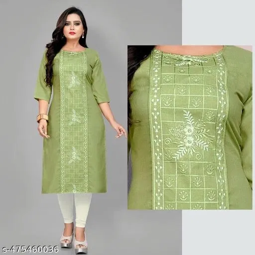 Floral Printed Cotton Blend Kurti for Women (Green, 5XL)