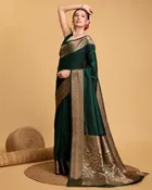 Silk Woven Design Saree for Women, Bottle Green 