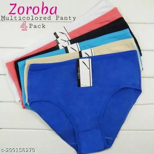 Solid High Rise Bikini Cotton Blend Briefs for Women, Pack of 4 (Blue, XL)