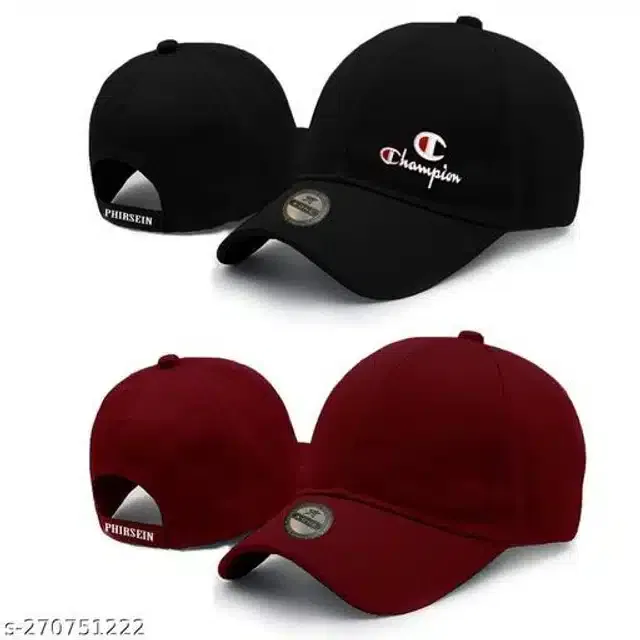 Cotton Cap for Men & Women (Black & Maroon, Pack of 2)