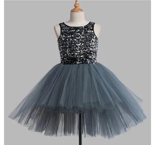 Velvet Net Solid Frock for Girls (Black & Dark Grey, 18-24 Months)