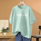 Cotton Blend Printed T-shirt for Women, Light Green 
