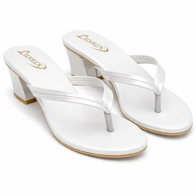 Solid Block Sandals for Women (White, 6)