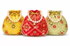 Handcrafted Embroidered Silk Potli Bag, Multicolour, Pack of 2
