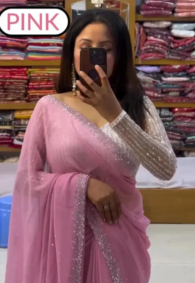 Georgette Embellished Saree for Women (Pink, 6.3 m)