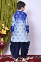 Dupion Silk Printed Kurta with Dhoti for Boys, Blue 