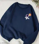 Cotton Printed Sweatshirt for Women (Blue, S)