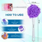Majestique Shower Scrub Sponge with Long Handle Back Scrubber Brush and Body Wash Puff 