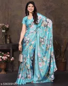 Tussar Silk Printed Saree for Women, Sky Blue 