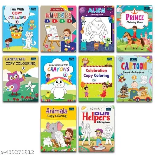 Copy Coloring Books for Kids – Set of 10 Books | Fun & Educational Coloring and Tracing Activity Books for Toddlers & Preschoolers | Includes Numbers, Alien, Princess, Our Helpers, and More