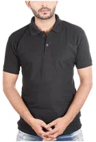 Poly Cotton Solid Polo Neck T-Shirt for Men, Black 