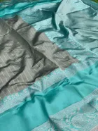 Litchi Silk Zari Woven Saree for Women, Grey & Blue 