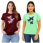 Cotton Blend T-shirt for Women, Green & Maroon, Pack of 2 