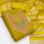 Vichitra Silk Embroidered Unstitched Suit Fabric, Yellow