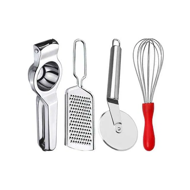 Oc9 Stainless Steel Lemon Squeezer & Cheese Grater & Pizza Cutter & Egg Whisk Kitchen Tool Set (O-83)