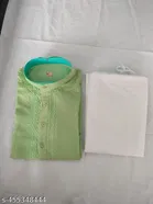 Cotton Solid Kurta Set for Men, Green & White 
