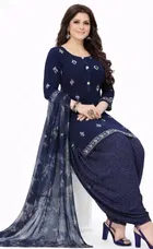 Printed Crepe Unstitched Suit Fabric for Women, Navy Blue 