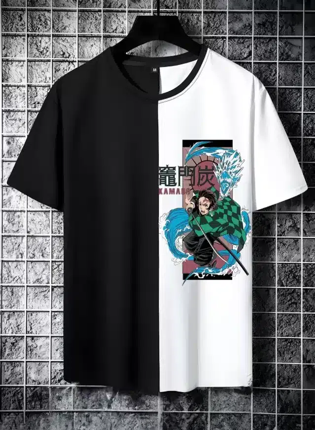 Half Sleeves T-Shirt for Men (Black & White, S)