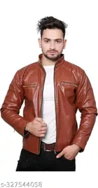 Synthetic Leather Full Sleeves Solid Jacket for Men 