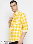 Cotton Blend Checked Shirt for Men, Yellow 