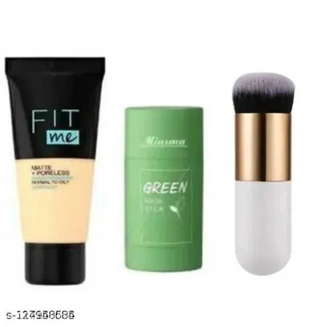 Pack of 3 Fit Me Foundation, Green Stick Face Mask & Yanqina Eyeliner Combo