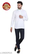 Cotton Blend Solid Short Kurta for Men (White, S)