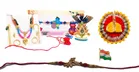 Synthetic 3 Pcs Rakhi with Ladoo Gopal Singar Dress & Flag Badge 