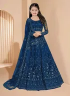 Net Embroidered Semi Stitched Lehenga for Girls 
