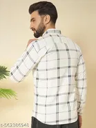 Cotton Blend Checked Shirts for Men, White 