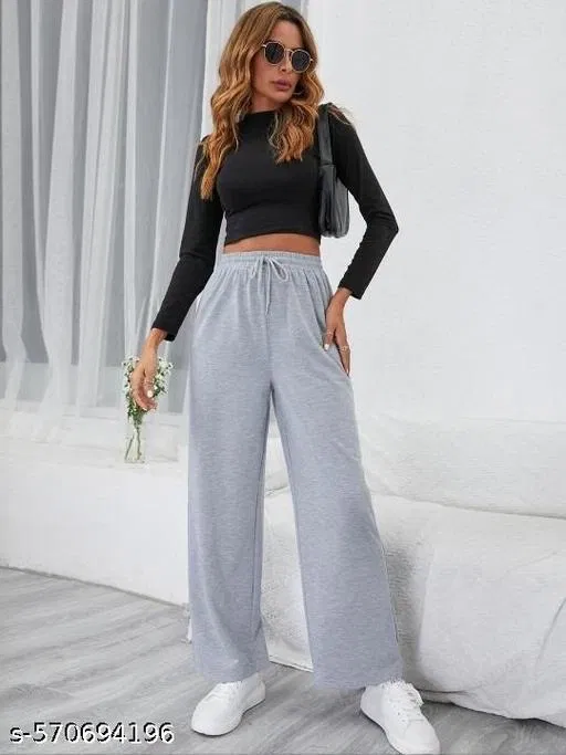 Cotton Blend Solid Trousers for Men, Grey (XL)