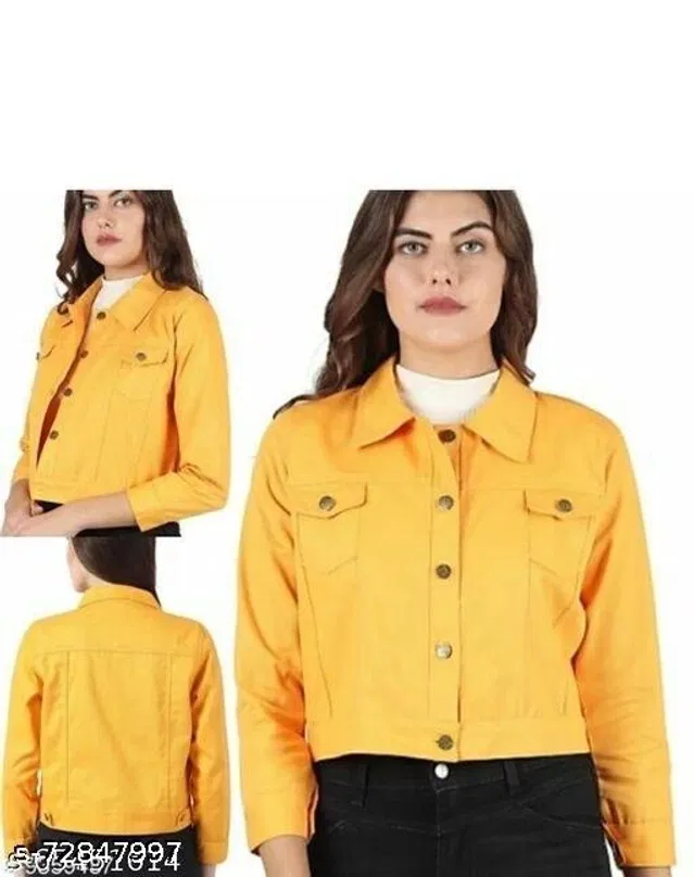 Full Sleeves Solid Jacket for Women & Girls (Yellow, S)