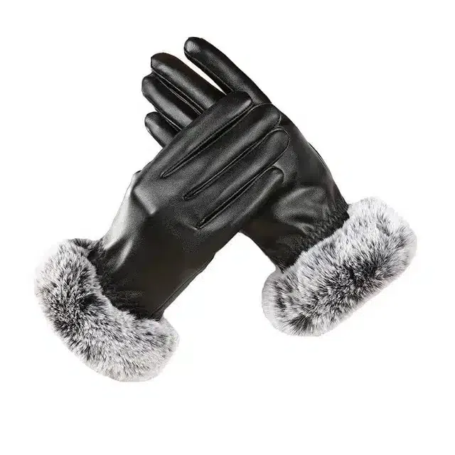 Leather Snow Proof Hand Gloves for Women (Black, Set of 1)