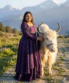 Embroidered Vichitra Silk Anarkali Kurta Set for Women 