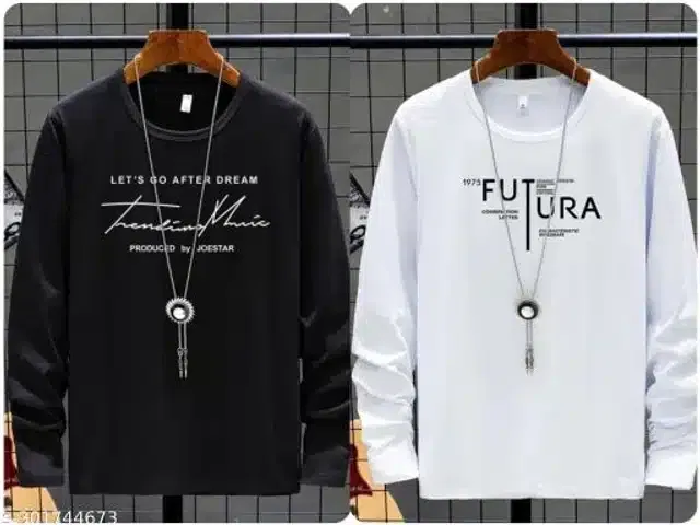 Full Sleeves T-Shirt for Men (Black & White, XL) (Pack of 2)
