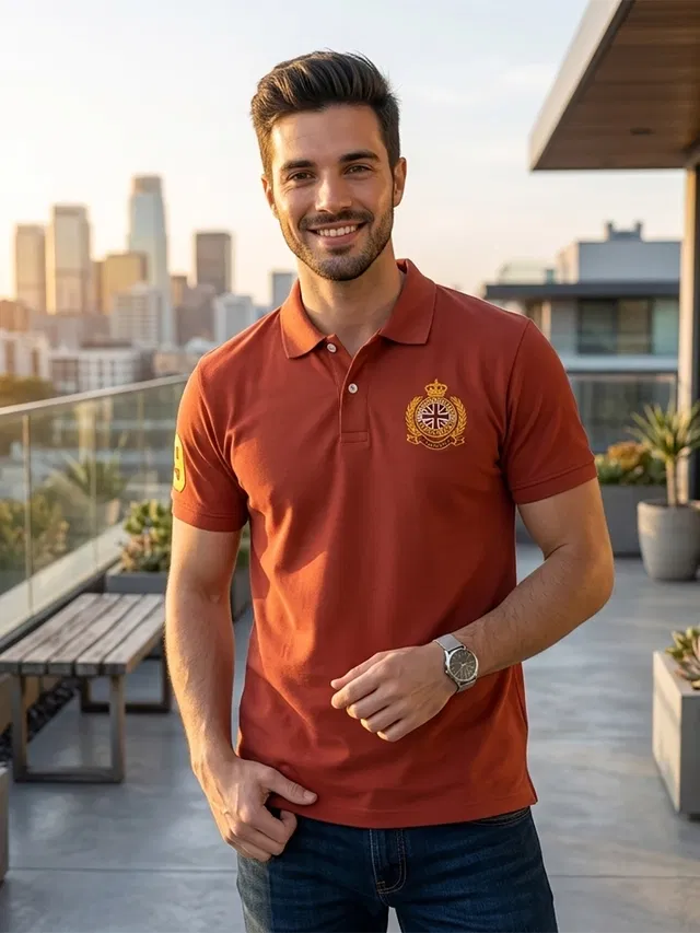 Polo Embroidered T-shirts for Men (Rust, XXL)