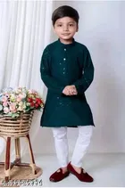 Sequin-Embellished Rayon Kurta Set for Boys 