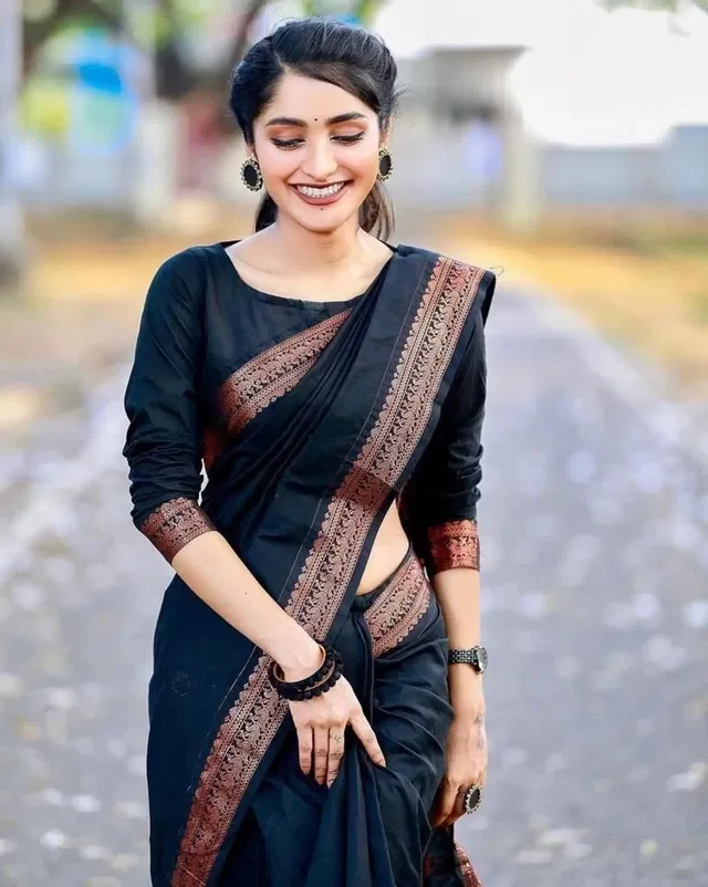 Banarasi Black Art Silk Printed Saree for Women