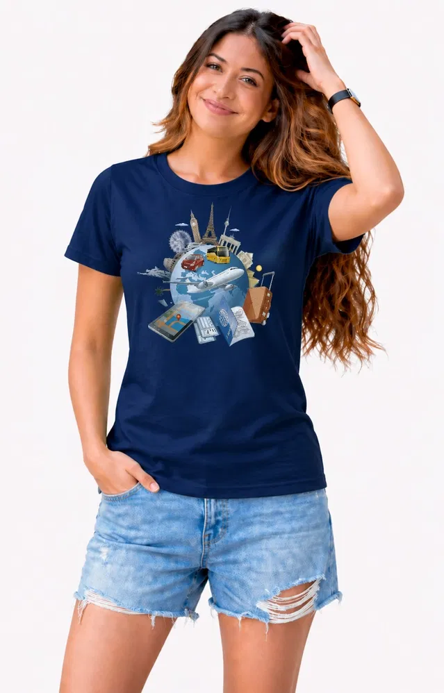 Casual Cotton Blend Tshirts for Women (Navy Blue, XL)