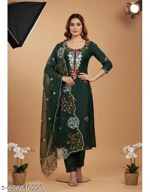 Jaipuri Style Kurti for Women (Green, Un Stitched)