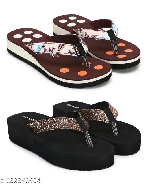 Twosoft EVA Flip-flops for Women (Multicolor, 8) Pack of 2